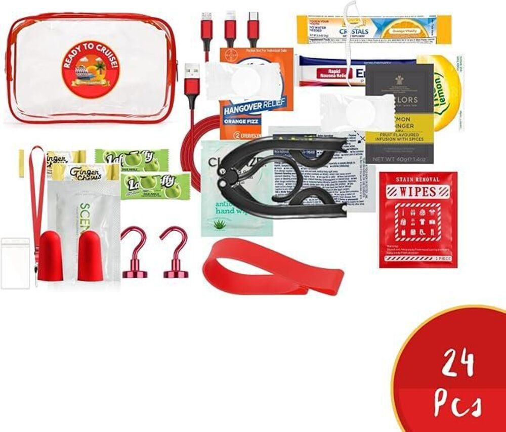 24 Pc Cruise Essentials Travel Kit Ready to Cruise Bag Luggage Accessories